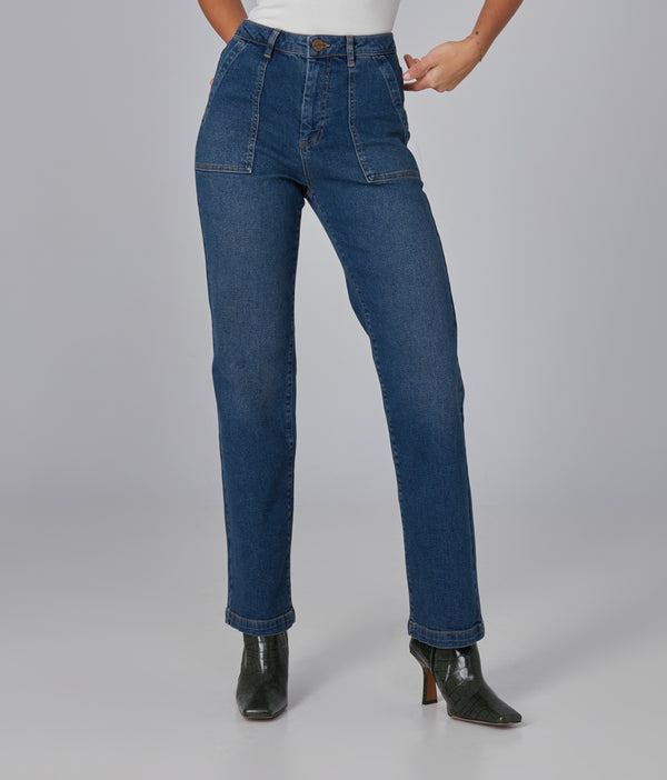 DENVER-RCB2 High Rise Straight Jeans