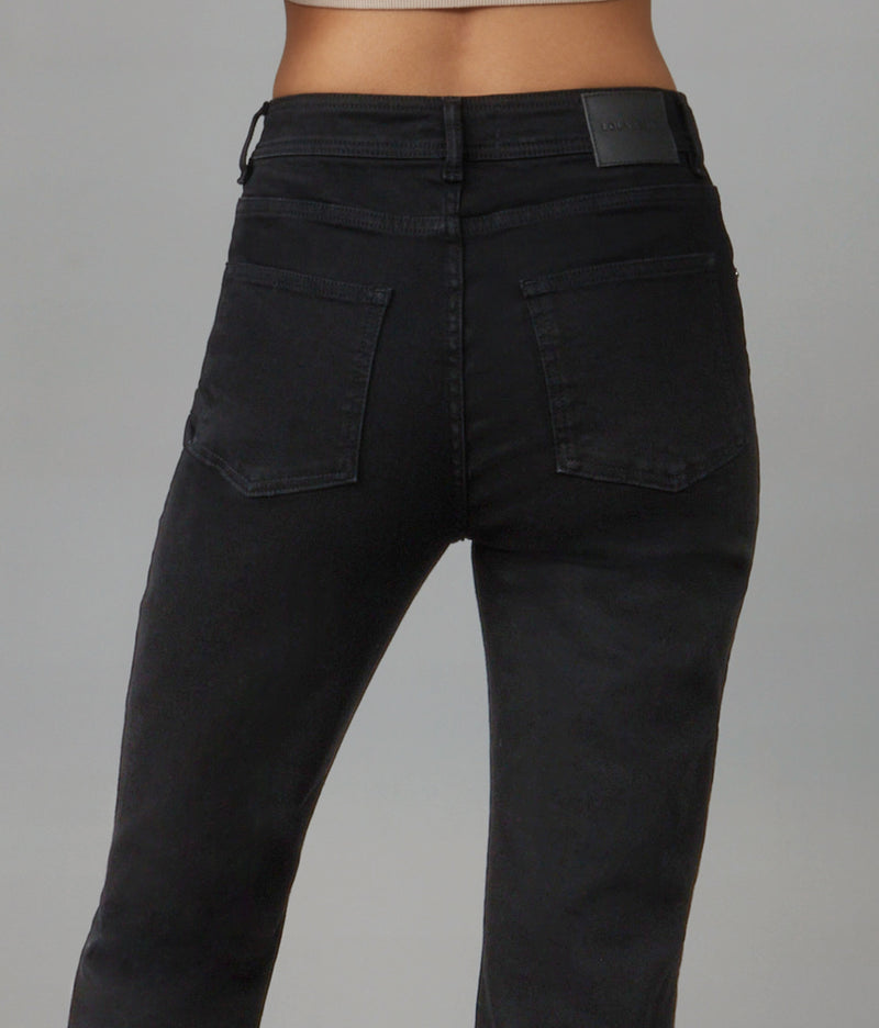 DENVER-BLK High Rise Straight Jeans