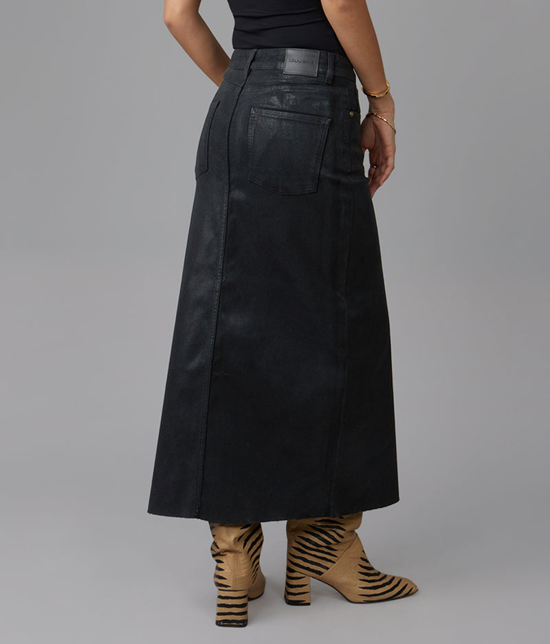 HALSTON-CBLK High Rise Maxi Skirt