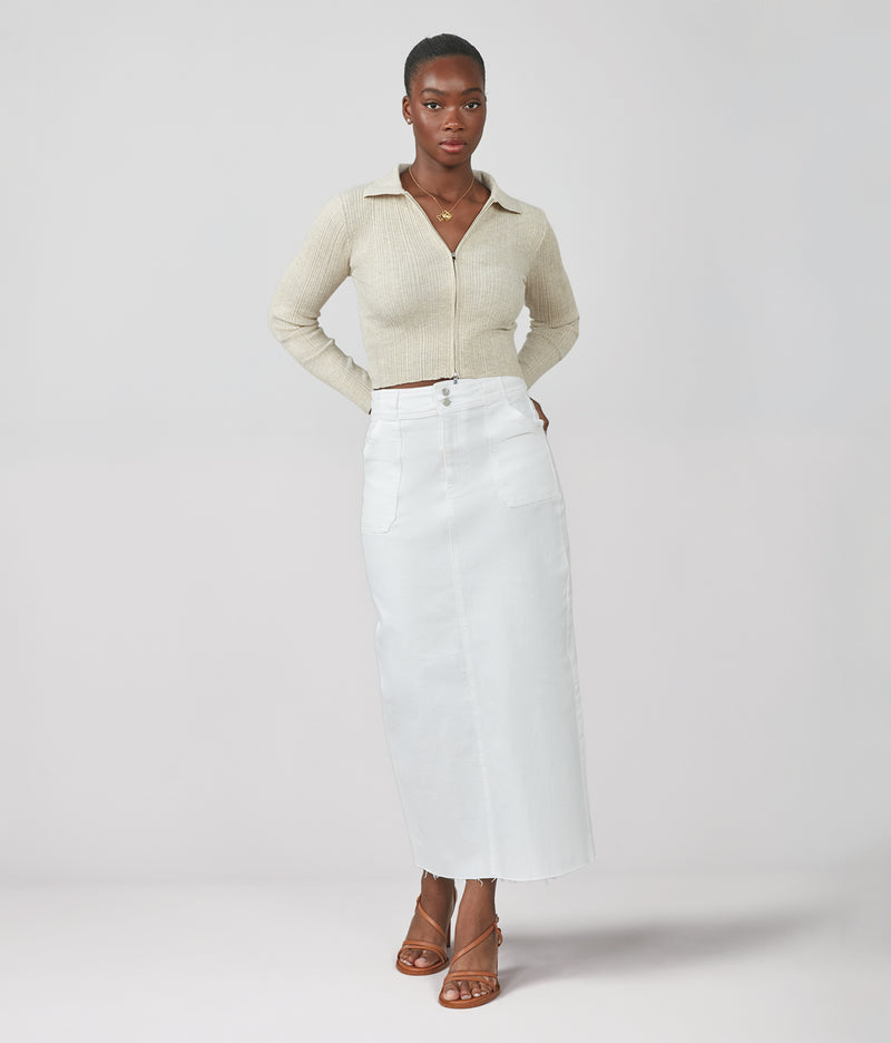 MADLYN-WHT High Rise Maxi Skirt