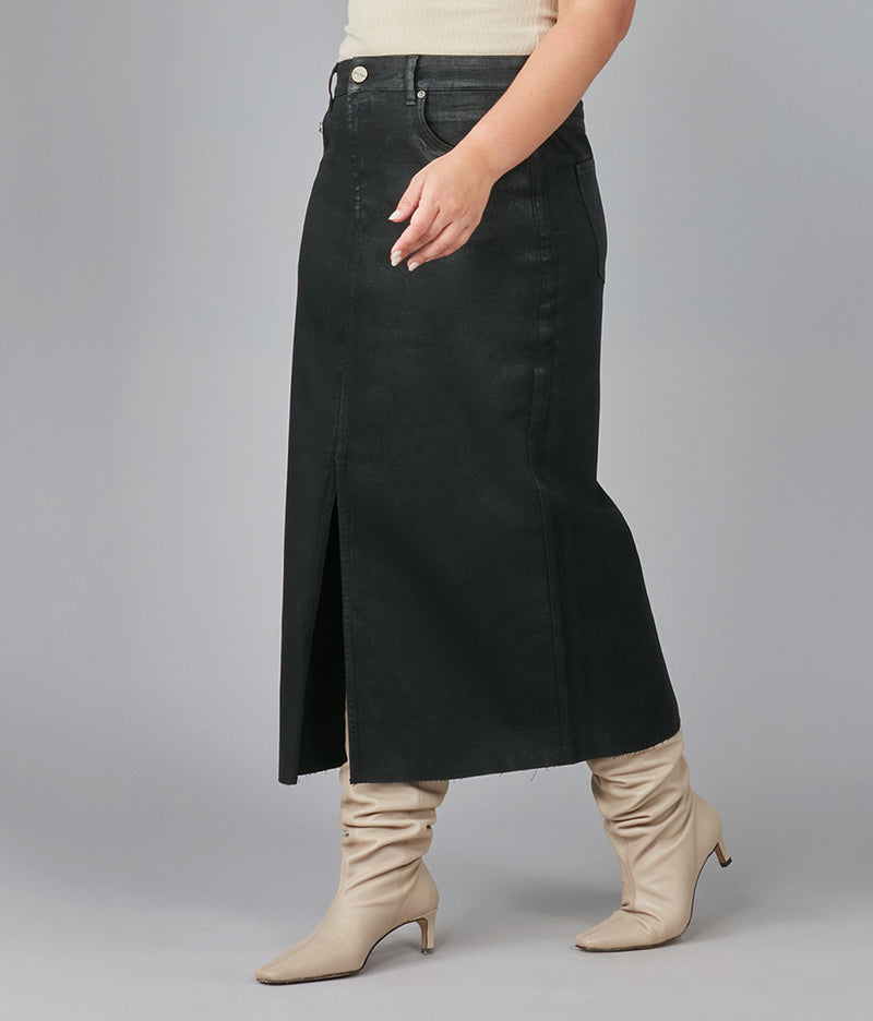 HALSTON-CBLK High Rise Maxi Skirt