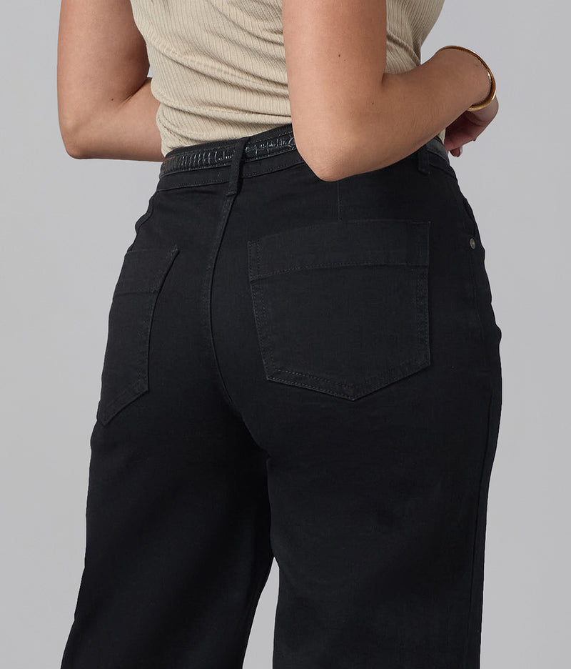 COLETTE-BLK High Rise Wide Leg Jeans 31" Inseam